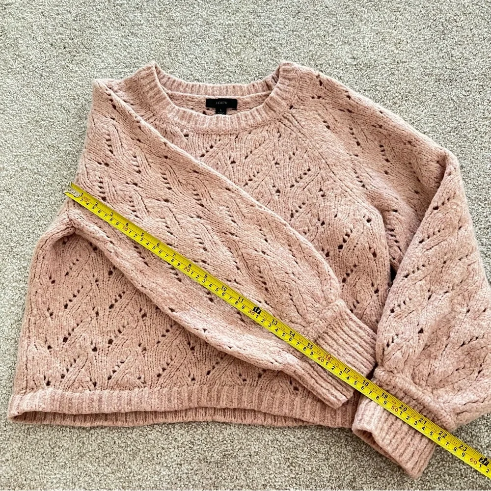 J. Crew Pointelle Crewneck Open Knit Pink Wool Sweater - Picture 7 of 8